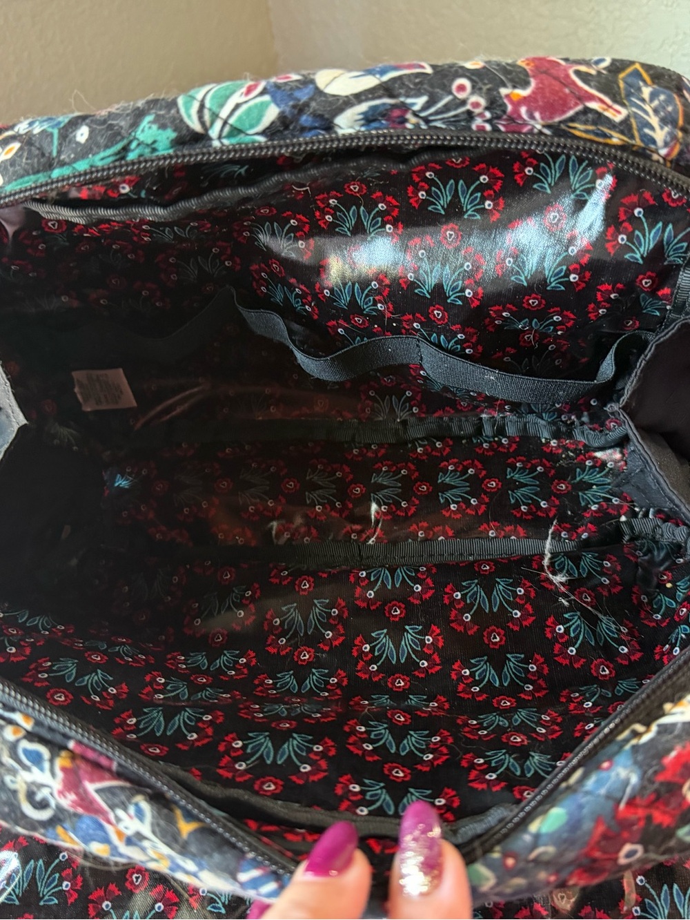 Quilted Floral Travel Cosmetic Bag - Navy Multi - Picture 3 of 7